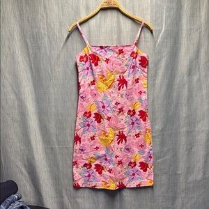 Vintage Floral Pink Spaghetti Strap Dress size 9/10
